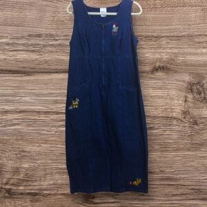 Vintage Disney embroidered denim teacher jumper dress. Medium